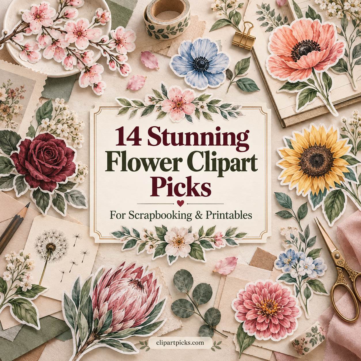 14 Stunning Flower Clipart Picks for Scrapbooking and Printables