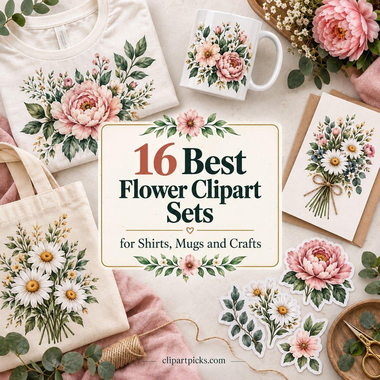 16 Best Flower Clipart Sets for Shirts, Mugs and Crafts