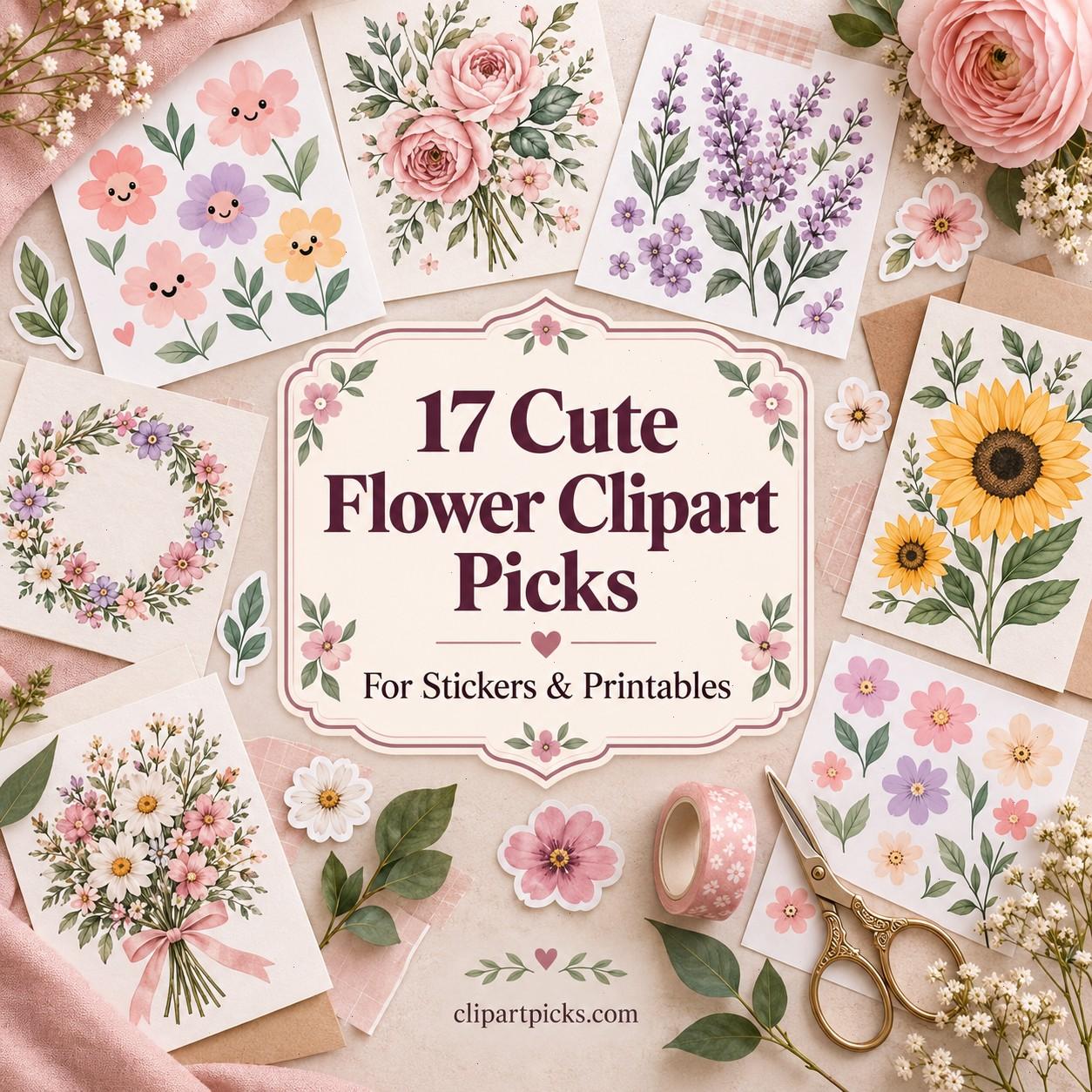 17 Cute Flower Clipart Picks for Stickers and Printables