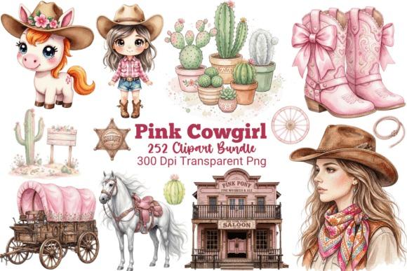 creative kids clipart bundles featuring western-themed cowgirl items including a girl in a cowboy hat, boots, horse, cactus
