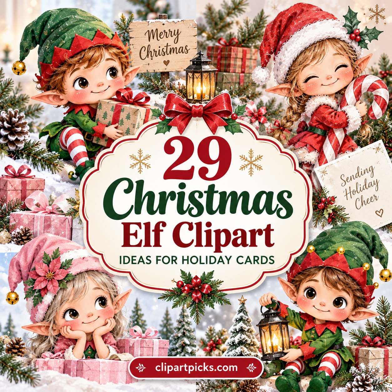 29 Best Christmas Elf Clipart Designs for Holiday Cards