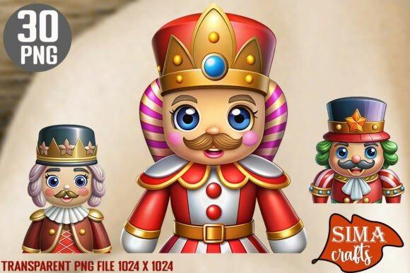 Christmas clipart for holiday cards featuring three colorful nutcracker characters in traditional attire