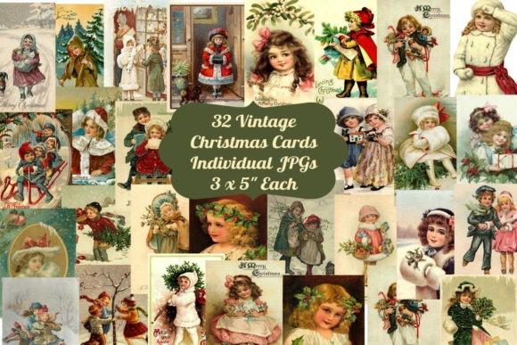 Christmas clipart for holiday cards featuring 32 vintage children Christmas designs with nostalgic child-focused imagery