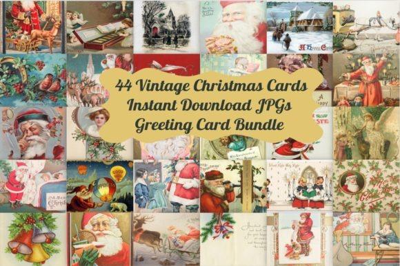 44 vintage Christmas card art images collage with classic holiday scenes and — Christmas clipart for holiday cards