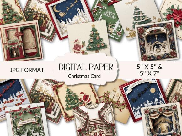 Christmas clipart for holiday cards featuring various vintage-style Christmas card designs with trees, Santa, and holiday