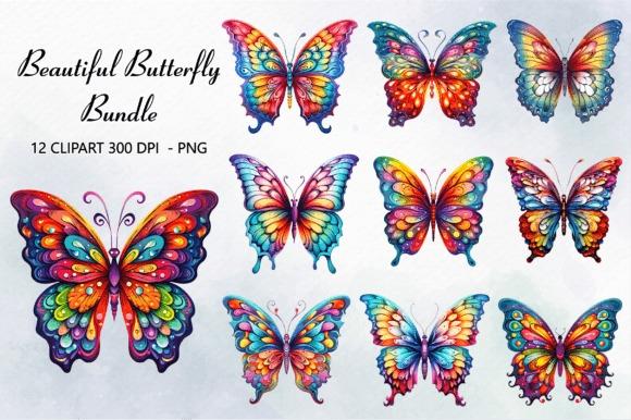 Colorful butterfly clipart set with 12 vibrant designs in PNG format for creative DIY projects