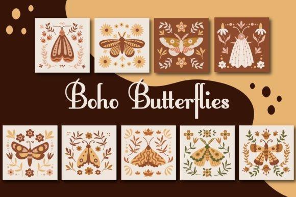 Boho butterflies and moths clipart with leaves and flowers in muted earthy tones for crafts and — butterfly clipart