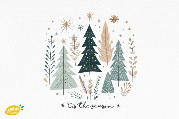 Christmas Tree PNG Designs for Sublimation with boho style trees and decorative stars on white background