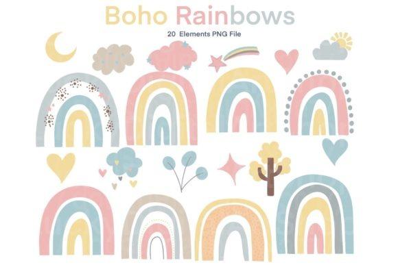 Boho rainbow kids clipart set with neutral colors and simple shapes for nursery and baby shower crafts