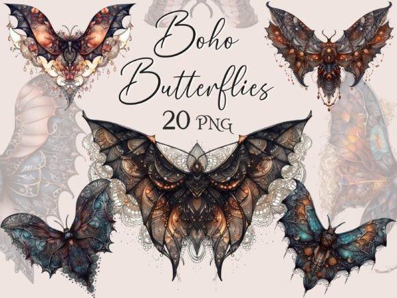 Dark boho butterfly clipart with intricate decorative patterns for butterfly clipart for sticker designs