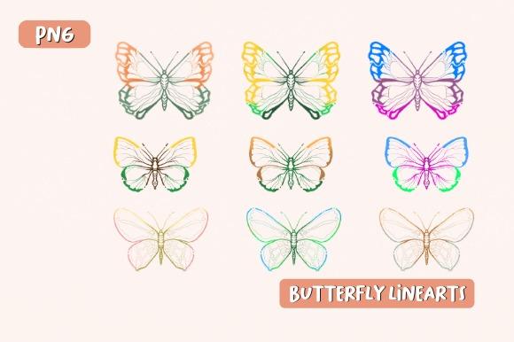 Butterfly clipart for sticker featuring nine pastel color line art butterflies with transparent backgrounds