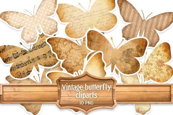 Vintage butterfly clipart for sticker with 10 PNG images featuring ephemera style and transparent backgrounds