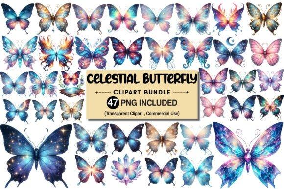 Celestial butterfly clipart bundle with 47 colorful mystical butterfly designs on transparent backgrounds