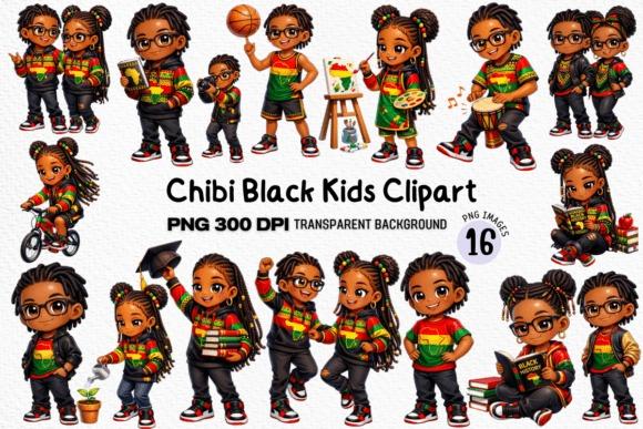 creative kids clipart bundles featuring chibi black kids in various activities with cartoon style