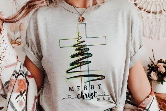 Christian Christmas tree vector design with cross and spiral tree on a t-shirt for — Christmas tree vector designs