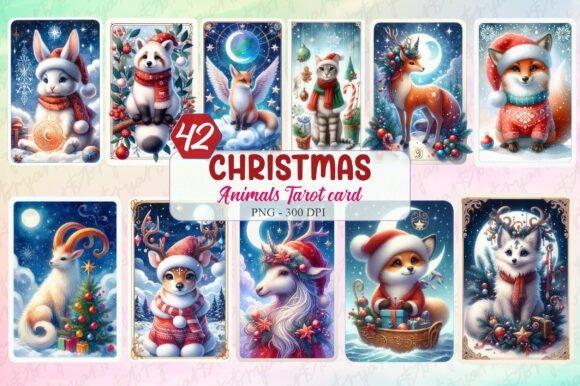 Christmas clipart for holiday cards featuring 12 tarot-style animal illustrations with festive winter themes