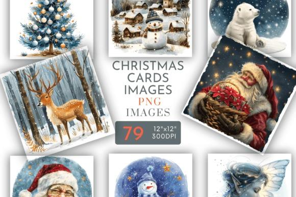 Christmas clipart for holiday cards featuring watercolor images of Santa, reindeer, snowman, polar bear, and decorated