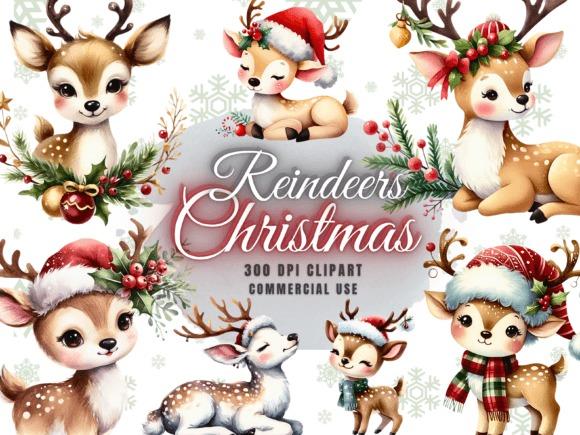 Christmas Clipart featuring cute festive reindeer with holiday decorations and accessories