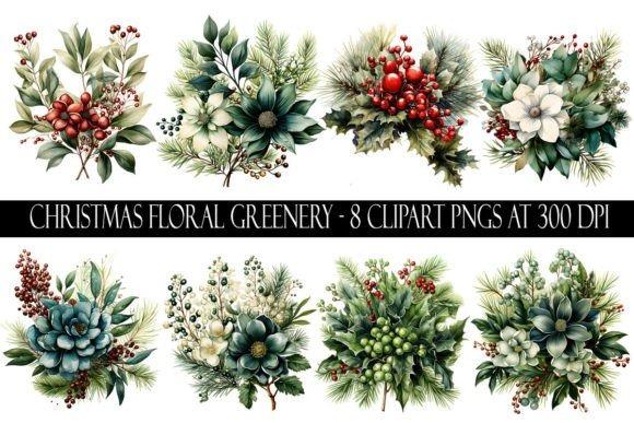 Christmas clipart featuring eight high-resolution floral greenery arrangements with berries and pine elements