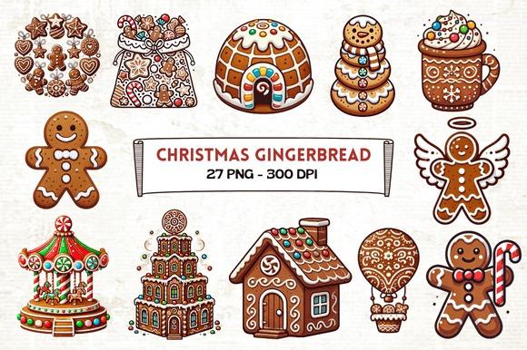 Christmas gingerbread clipart set with 27 transparent PNG graphics including cookies, house — Christmas clipart sets