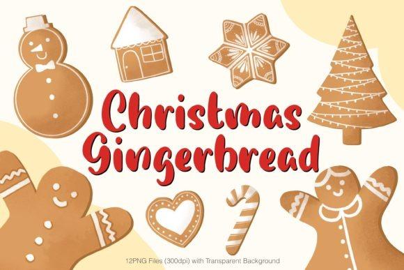 Christmas Gingerbread Clipart set with gingerbread men, house, star, heart, candy cane, and tree in — Christmas Clipart