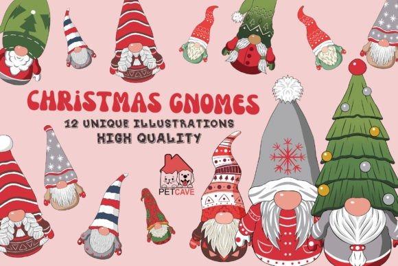 Christmas clipart featuring 12 unique high-quality Christmas gnomes illustrations with various hats and beards