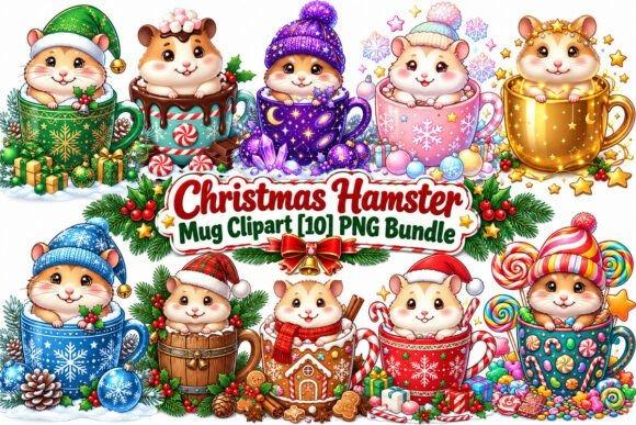 Christmas Hamster Mug Clipart featuring 10 cute hamsters in festive mugs with holiday decorations — Christmas Clipart