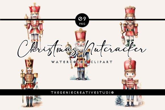 Christmas clipart featuring watercolor nutcracker characters in PNG format with large square artwork