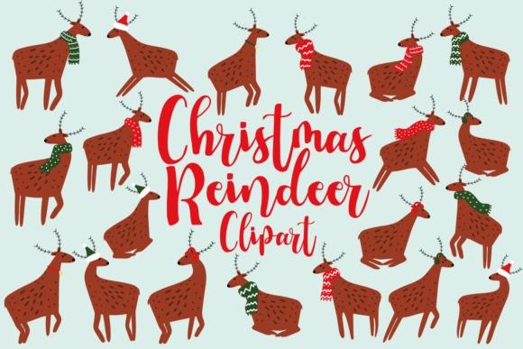 Christmas clipart featuring various reindeer wearing scarves and Santa hats in different poses