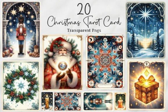 Christmas clipart for holiday cards featuring 20 tarot card style designs with festive and mystical themes