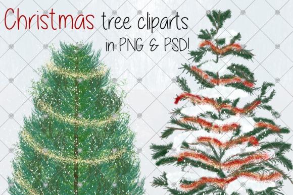 Christmas clipart featuring two decorated Christmas tree designs with garlands and tinsel in PNG and PSD formats
