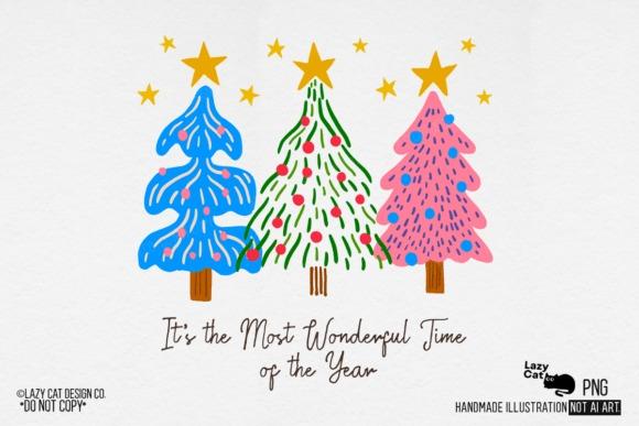 Colorful hand-drawn Christmas Tree PNG designs with stars on top and decorative — Christmas Tree PNG Designs for Sublimation