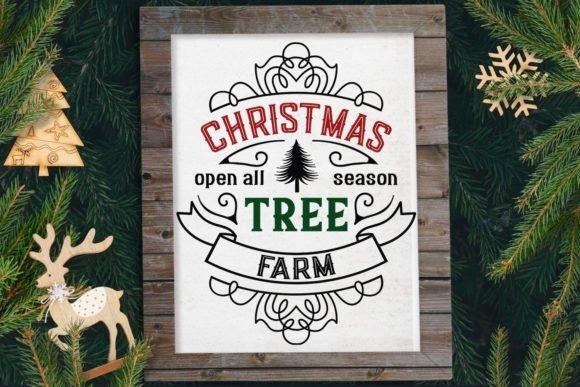 Christmas tree vector designs featuring Christmas Tree Farmhouse SVG with holiday typography and vintage elements