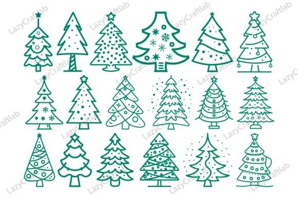 Christmas tree vector designs showing various outline styles for decals and crafts