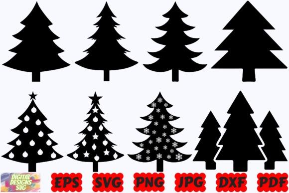 Christmas tree vector designs in various silhouette styles for Cricut decals and seasonal crafting