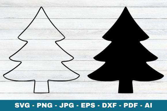 Minimalist Christmas tree vector designs in solid black and outline styles for Cricut decals