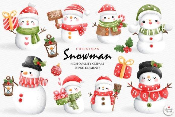 Christmas clipart featuring cheerful snowman illustrations in transparent PNG format for seasonal DIY projects