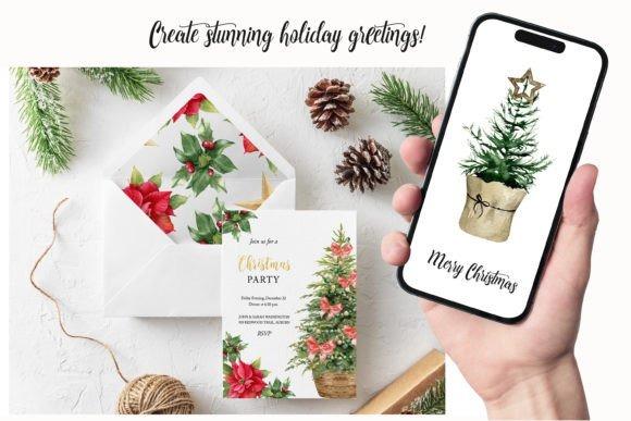 Christmas Tree PNG Designs for Sublimation showing a holiday card, envelope with floral liner, pine cones, and a phone