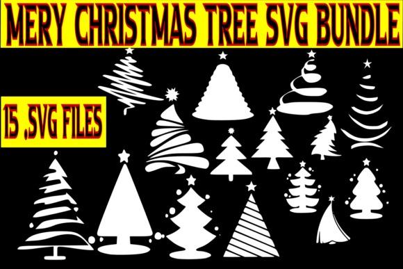 Christmas tree vector designs showing 15 white stylized tree silhouettes with stars on top on black background
