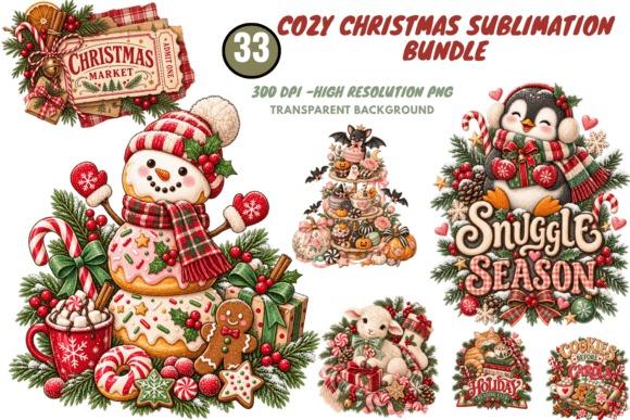 Christmas Clipart featuring cozy holiday designs including snowman, decorated tree, penguin, and festive wreaths in warm