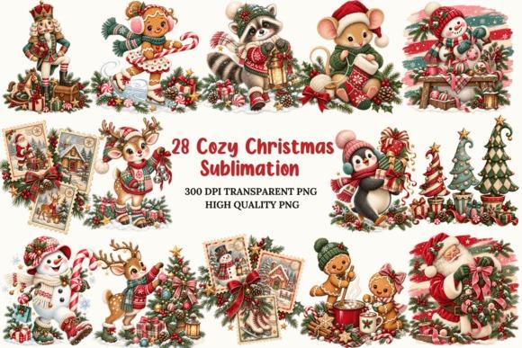 Watercolor Christmas clipart featuring Santa, snowmen, reindeer, penguins, gingerbread characters, festive animals