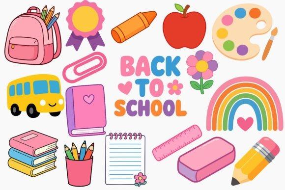 Teacher Clipart Back to School Cute back to school teacher clipart including backpack, bus, books, pencil, apple, rainbow, and art palette