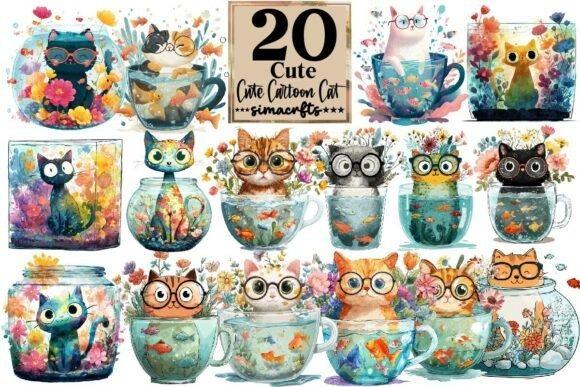 Cute Christmas clipart featuring 20 whimsical cartoon cats in transparent PNGs with floral and holiday themes