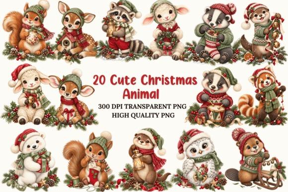 Christmas Clipart featuring 20 cute woodland animals in winter clothing with transparent backgrounds