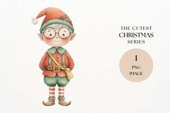Christmas elf clipart designs featuring a cute elf boy with satchel wearing glasses and festive outfit