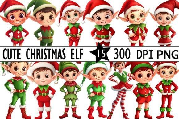 Christmas elf clipart designs featuring 15 cute elves in red and green outfits with hats and boots