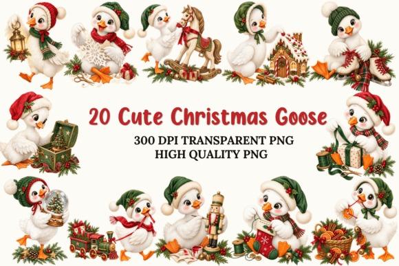 Christmas clipart featuring 20 cute geese with Santa hats, scarves, presents, and festive decorations