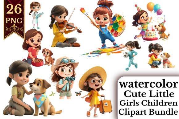 creative kids clipart bundles featuring cute little girls in various activities with pets and art supplies