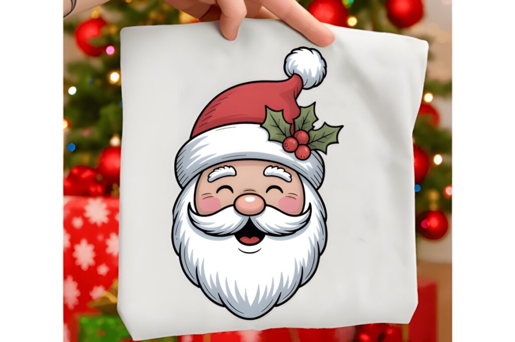 Cute Santa Face Sublimation Design Xmas PNG Designs with red hat and holly