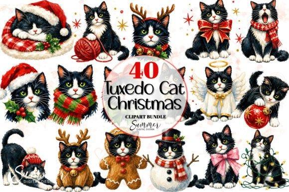 Christmas clipart featuring 40 tuxedo cat designs with holiday costumes and accessories